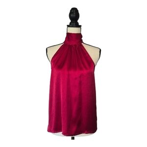 Joie Top High Neck Back Neck Bow Sleeveless Red Satin Flowy Women's Size S